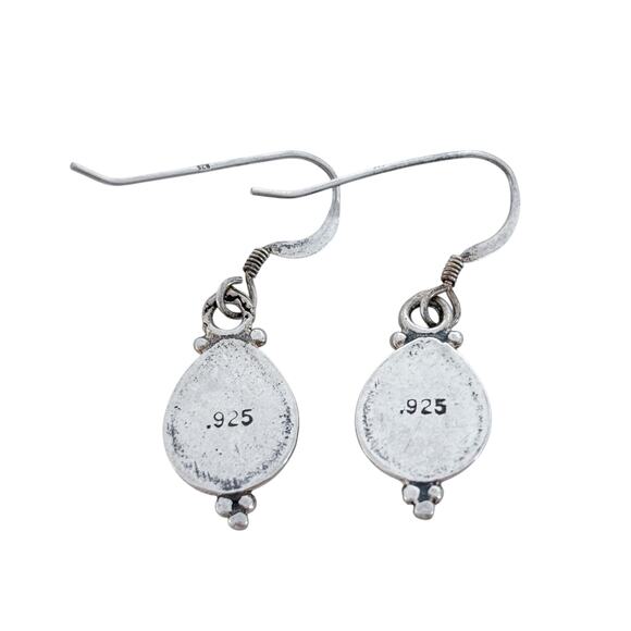 Estate Sterling Silver 925 Teardrop Orange Opal Dangle Earrings - Picture 4 of 7